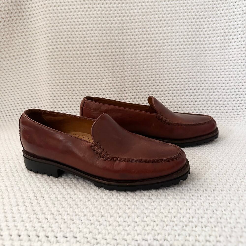 Cole Haan Tan Cognac Leather Vintage Slip On Moccasin Loafers Lug Sole 7.5 Wmn